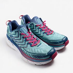 HOKA ONE ONE Clifton 4 Women’s Running Shoes Blue Pink Size W10